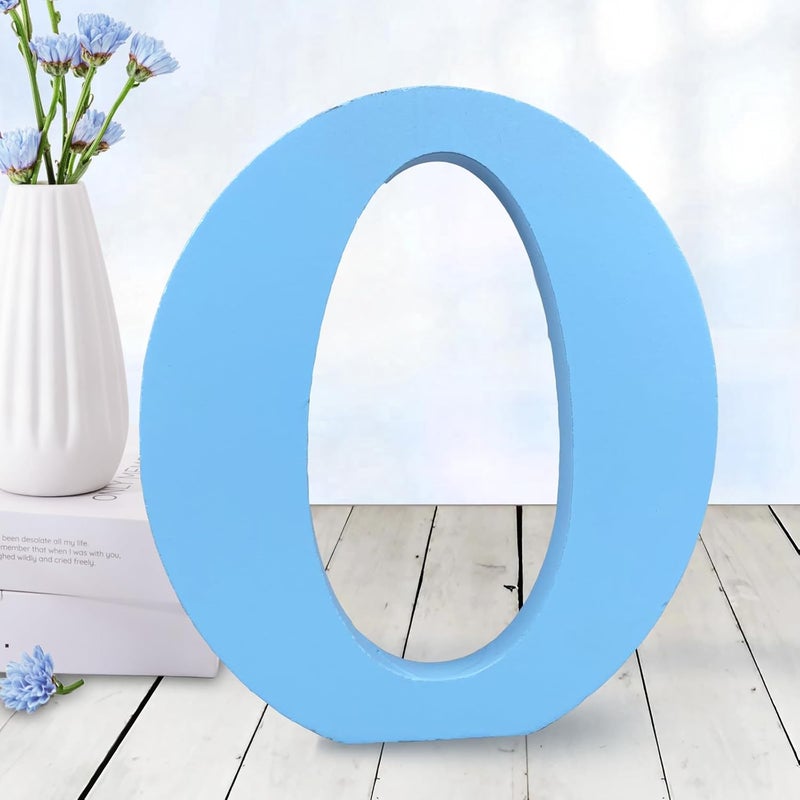 AOCEAN 6 Inch Blue Wood Letters Unfinished Wood Letters for Wall Decor Decorative Standing Letters Slices Sign Board Decoration for Craft Home Party Projects (O) - Image 1
